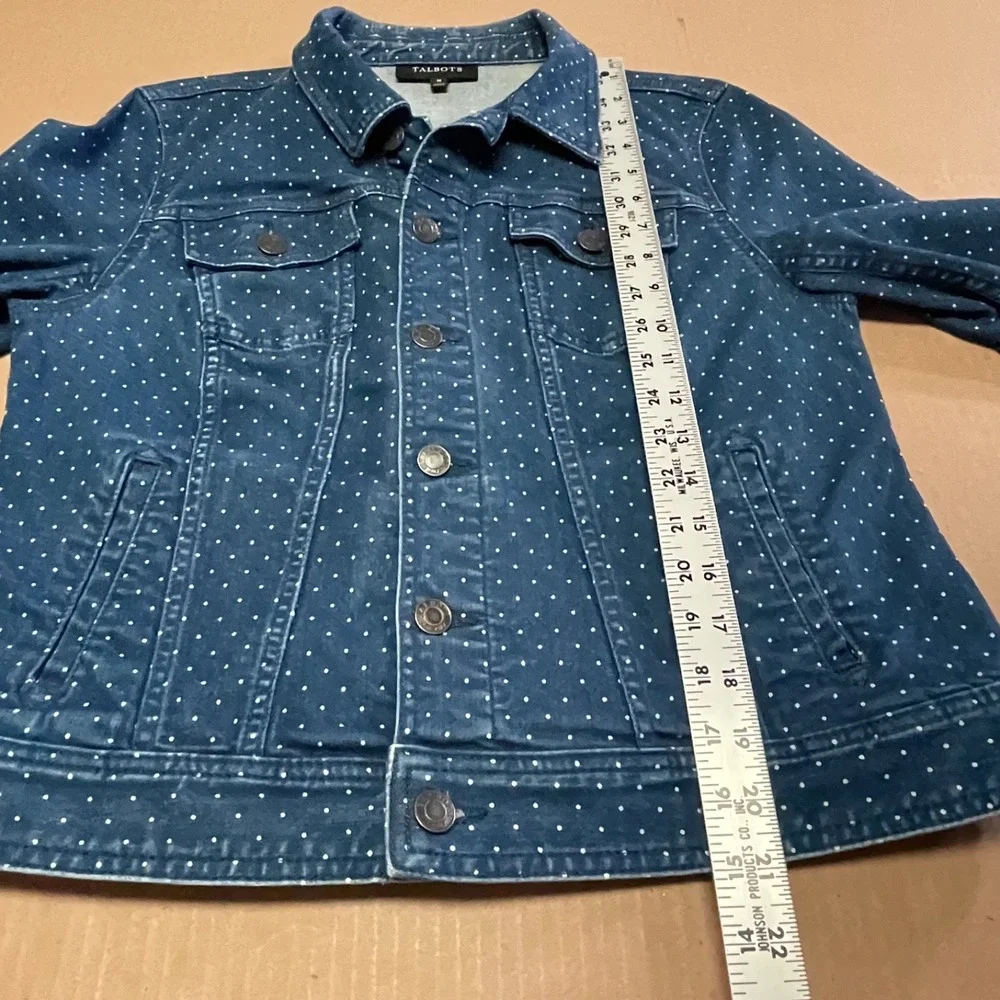 Talbots‎ Women's Sz Medium Navy Polka Dot Jean Denim Jacket Cotton Stretch